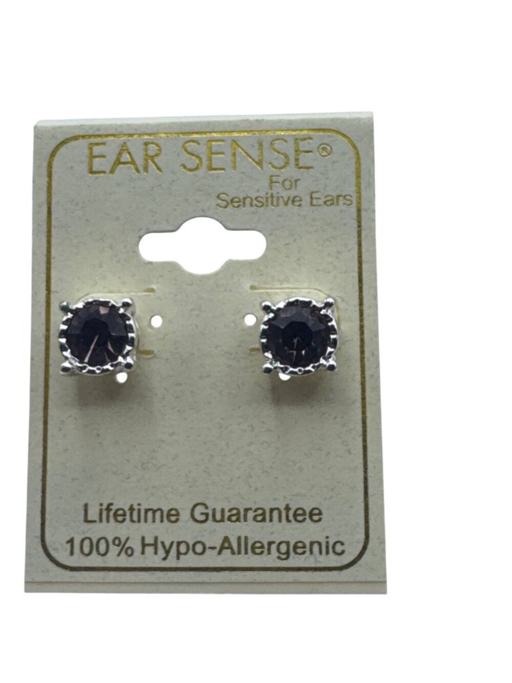 Ear Sense Stud Earrings Silver Tone Amethyst Hypoallergenic For Sensitive Ears - Picture 7 of 7